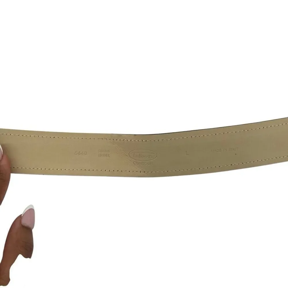 Talbots Contour Navy Pebbled Leather Belt Gold Grommet Buckle Italy Large